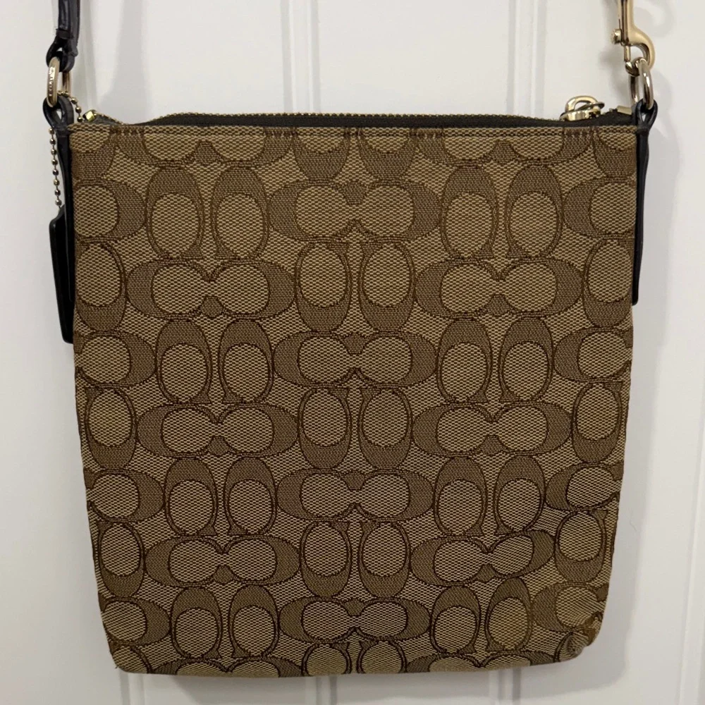 Coach Tan and Brown Signature Crossbody Bag - Picture 3 of 8